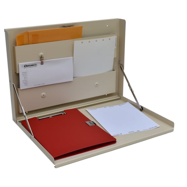 Wall Mounted Folding Desks with Built-in Storage (Painted Beige)